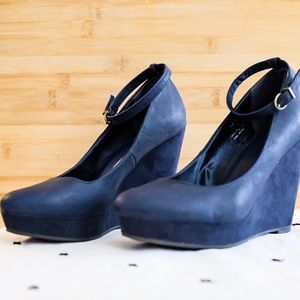 H&M Navy Blue Ankle Strap Wedges